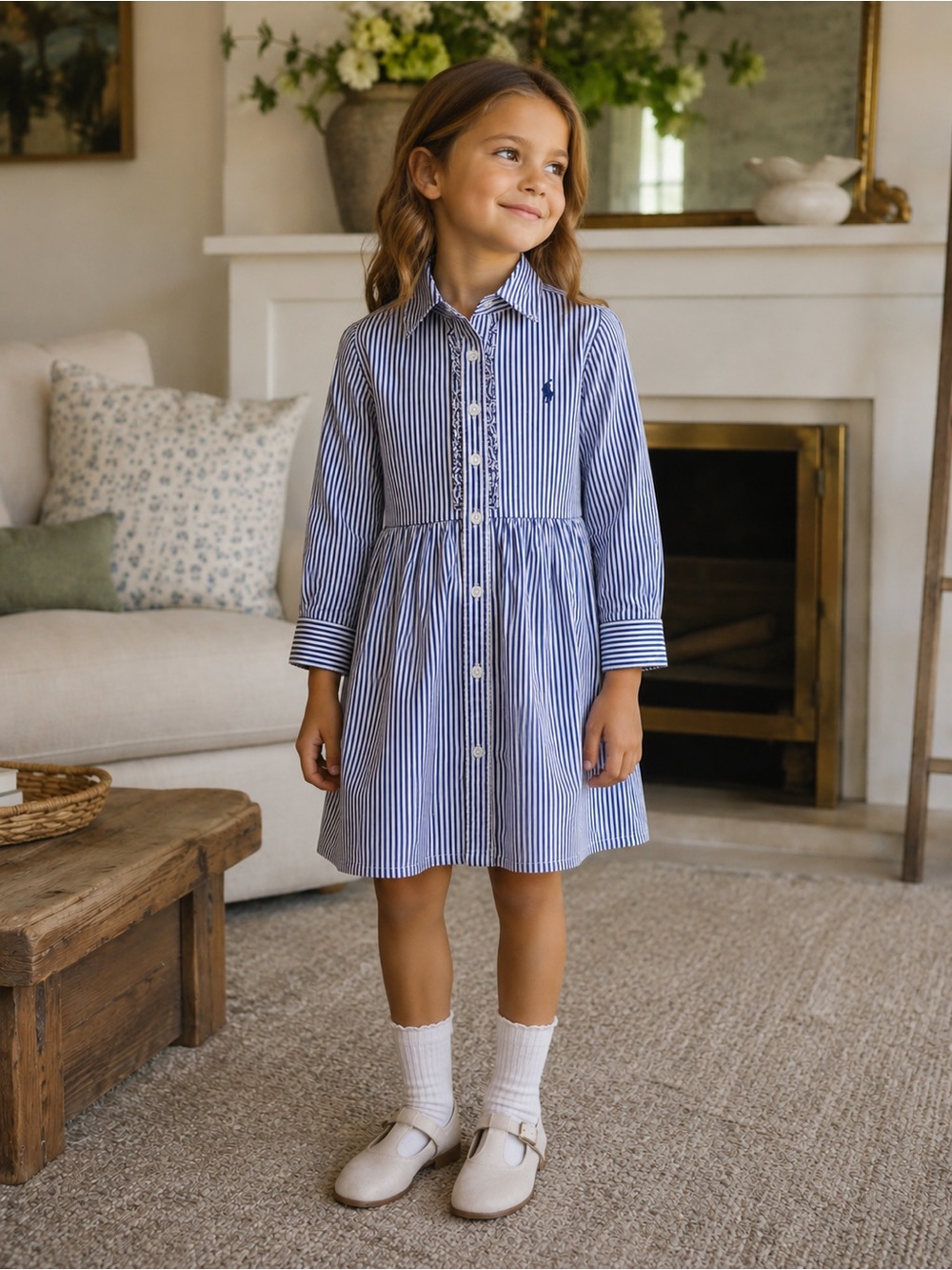 Ralph Lauren Navy & White Striped Button-Front Dress